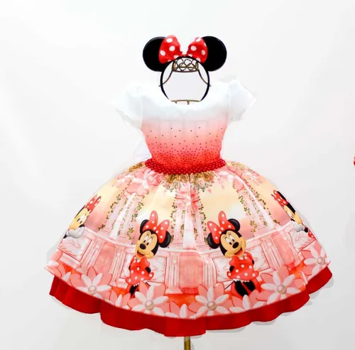 Vestido Minnie Vermelha Realeza Festa Anivers rio Luxo Frete gr tis