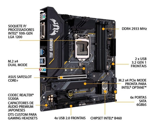 Imagem 3 de 9 de Placa Mãe Asus Tuf B460m-plus B460 Lga1200, Ddr4, 10a Ger