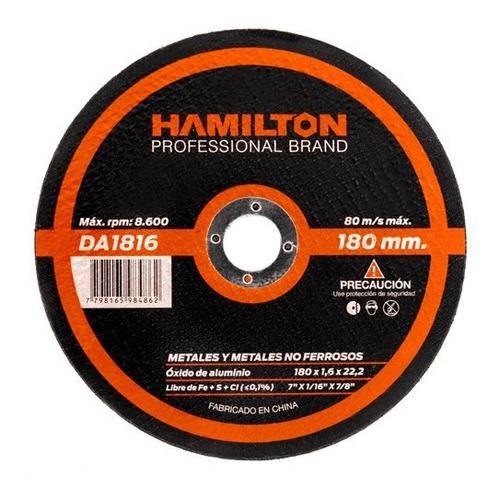Disco Abrasivo Corte 180x1,6mm Acero Hierro Hamilton X 25 Un