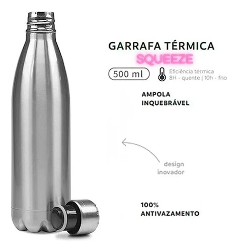 Garrafa Térmica Aço Inox Água Gelada Café Chá Colorida 500ml Cor Azul Thifany