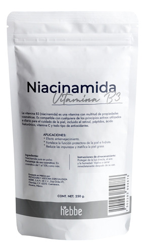 Niacinamida Niacina Cosmetico Facial Vitamina B3 Pura 250g Tipo de piel Grasa