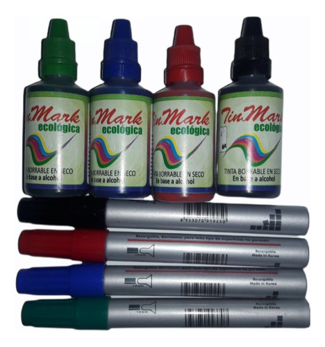 Kit 4 Tinta Tinmark 33ml + 4 Marcador Metálico Recargables 