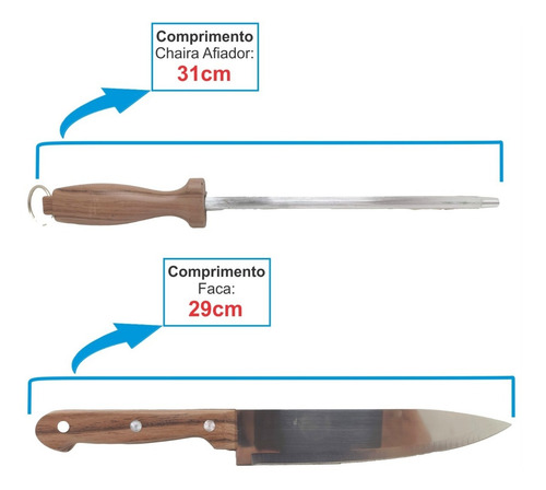 Imagem 6 de 7 de Kit Churrasco Faca Chaira Afiador Aço Inox Cabo Plástico 2pç