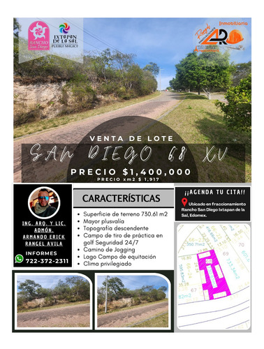 Venta Lote San Diego 68 Mz Xv En Avenida Principal Con Todos Los Servicios Y Proyecto Arquitectónico Incluído En Fracc Rancho San Diego Ixtapan De La Sal Edomex