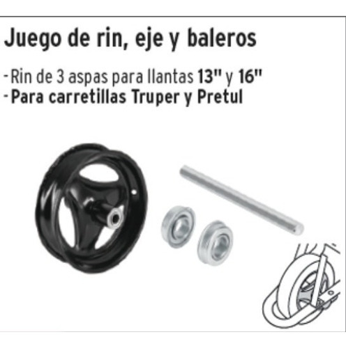 Juego De Rin, Eje Y Baleros Para Carretillas, Truper, 11868
