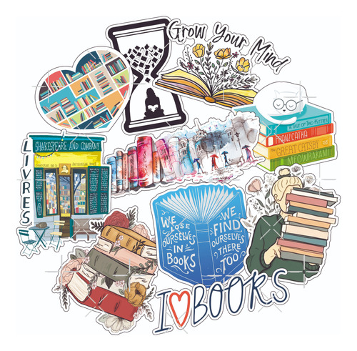 Pack Stickers Calcos Vinilos Intelectual Libros - Termo Cel