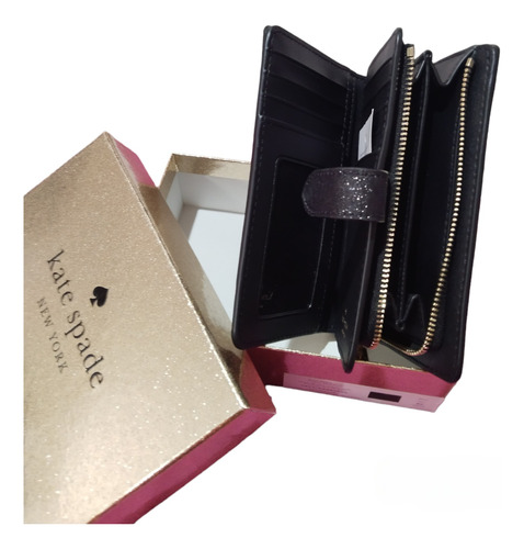 Kate Spade Box Set Med Glitter Compact Bifold Wallet Black