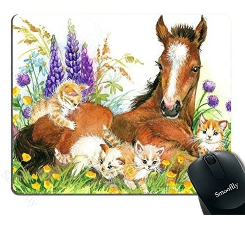 Pad Mouse - Smooffly Cute Horse And Kitten Mouse Pad Custom,