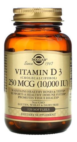 Vitamina D3 Colecalciferol 250 Mcg - 10000 Ui 120 Softgels