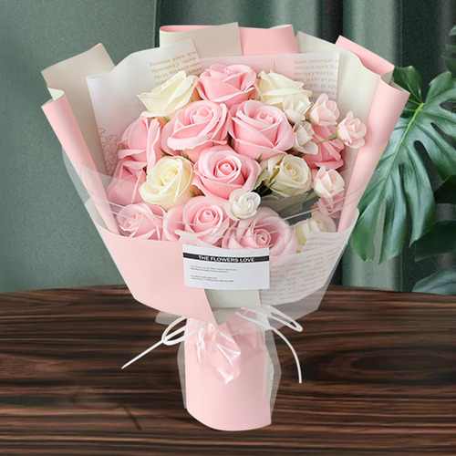 Ramo De Flores De Jabón, Caja De Regalo De Rosa Claro