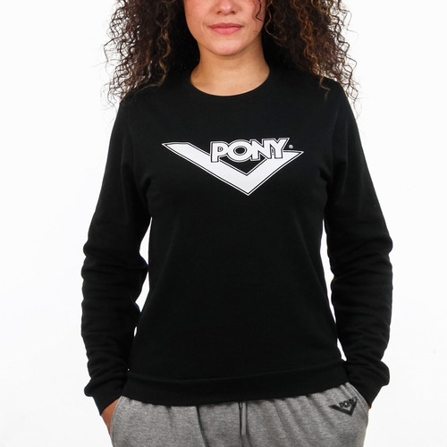 Buzo Mujer  Pony  Cuello Redondo - Negro