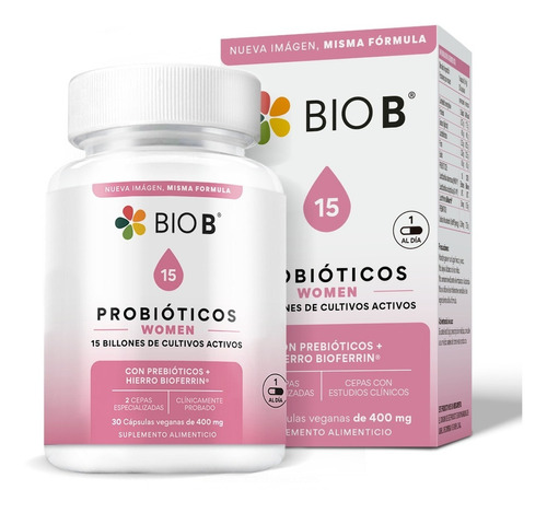 Bio B 30 Cápsulas Probióticos, Prebiótico Women 15 Billones Sabor N/A