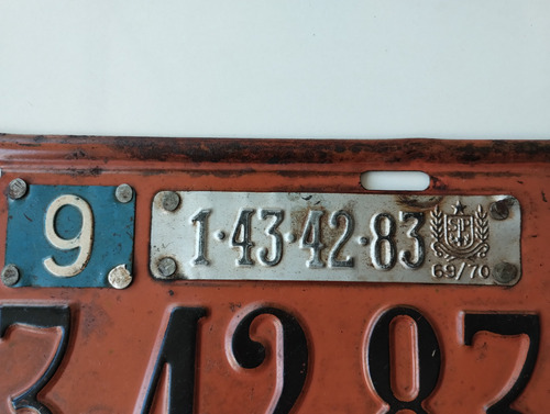 Placas De Carro Antigas, Laranja, Só Números, 1969/70 (Usado)