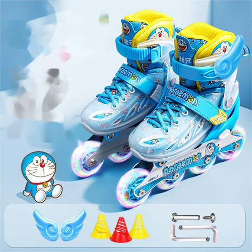 Preciosos Patines Y Set De Protección Infantil De Doraemon.