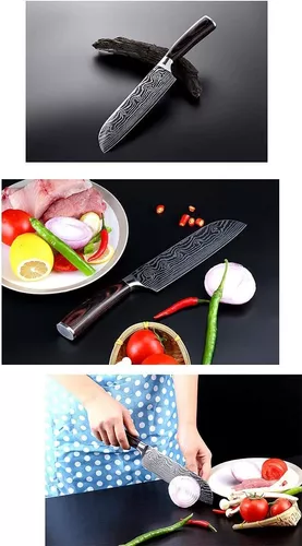 ZZYY - Juego de cuchillos de chef profesional, soporte magnético para  cuchillos de cocina, juego de cuchillos de acero inoxidable de damasco  japonés