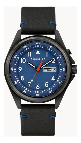 Reloj Bulova Clásico Caravelle 45c118 Quartz Color de la correa Negro Color del bisel Azul Color del fondo Azul