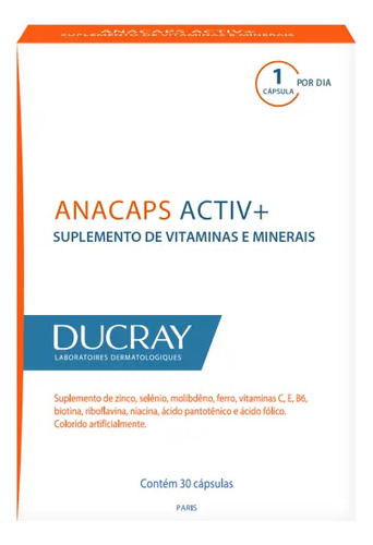 Ducray Anacaps Activ+ Suplemento Alimentar 30 Cápsulas Sem Sabor