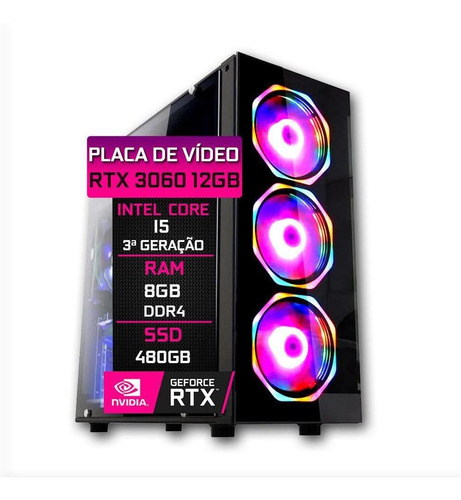 Imagem 2 de 5 de Pc Gamer Intel Core I5 3 8gb Rtx 3060 12gb Ssd 480gb 750w