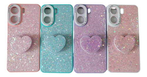 Funda De Brillo Y Pop De Corazón Xiaomi Redmi 13c Poco C65 Lila