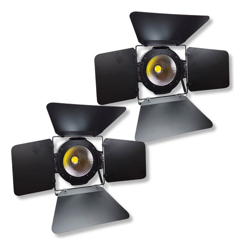 2 Refletor Led Cob 200w Com Bandoor Dmx Branco Frio E Quente