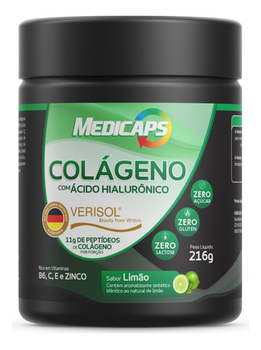 Colágeno Verisol Ácido Hialurônico Limão Medicaps - 216g