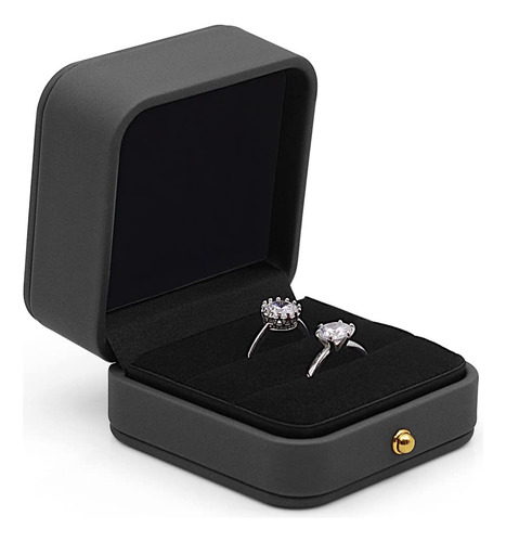 Caja Anillo Compromiso Boda Gris Oscuro Cuadrada Terciopelo