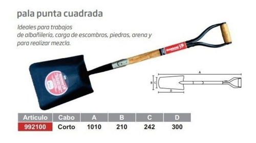 Imagen 5 de 8 de Pala Biassoni Forjada Cuadrada Ancha Cabo Corto 992100