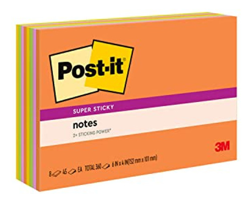 Notas Adhesivas  Notas Post-it Super Sticky, 6x4 Pulgadas, 8