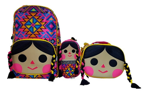 Set Mochila, Lonchera Y Lapicera Dash Muñeca Mexicana Niña