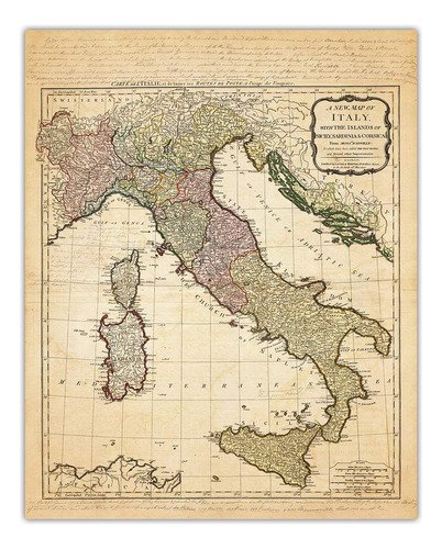 Mapa De Italia Vintage Decoración De Pared