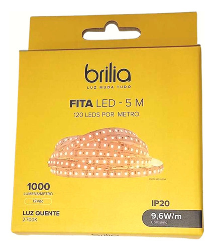 Kit 10 Fita Brilia 9,6w/m 12v 5m 120leds/m Ip20 Cor Da Luz Branco-quente