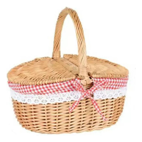 Cesta De Camping Picnic Mimbre De Estilo Campestre Con Tapa