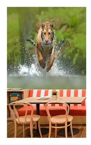 Papel De Parede Animais Tigre Correndo Rio 3D Anm237 com o Melhor Preço é  no Zoom