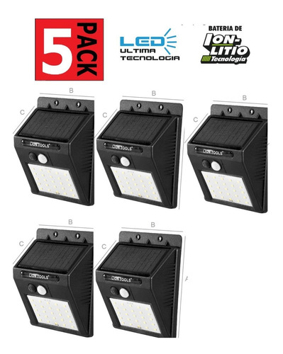Lámpara Solar Led 5 Pack Sensor Movimiento Queda Prendida