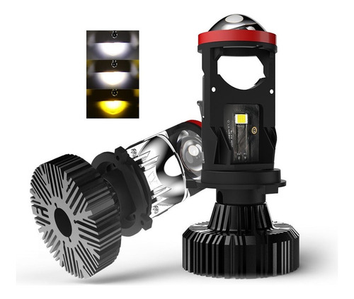 Kit De Faros Led H4 De Lupa Y7s Tricolor Altos Y Bajos