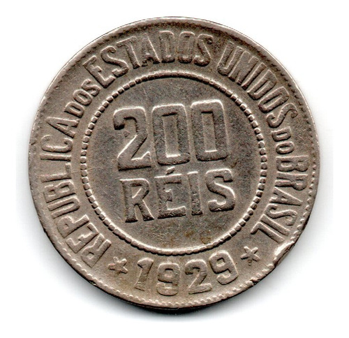 Brasil Moneda 200 Reis Año 1929 Km#519
