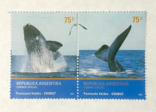 Filatelia Argentina Mercosur Turismo P. Valdés Mint 2002 2v