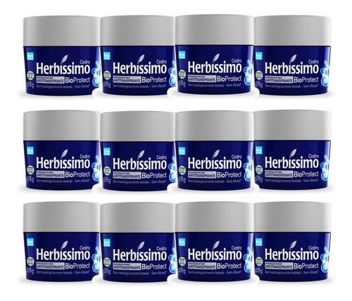 Kit 12 Desodorante Creme Herbissimo Bioprotect Cedro 55g