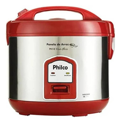 Arrozeira elétrica a vapor Philco PH10 Visor Glass - Vermelho/Prata 220V