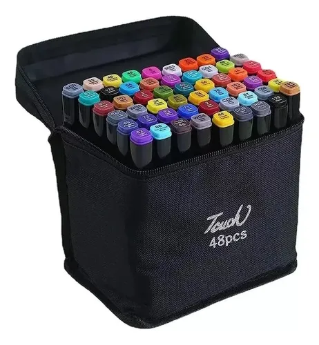 Conjunto Canetas Marcador Canetinha Ponta Dupla 48 Cores Kit Bril...