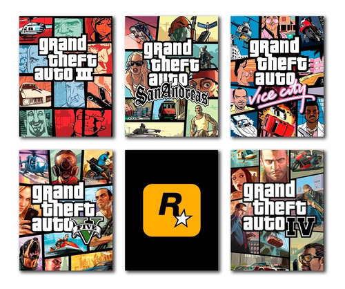 Cuadros Decorativos Gta Sa Gta V Videojuego Saga 6 Piezas