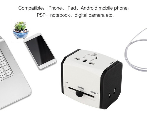 Adaptador Corriente Universal Viaje Europa Usa Aust 3 Usb