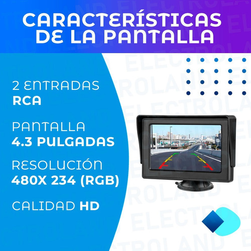 Imagen 4 de 10 de Kit Pantalla Monitor 4.3 Y Camara Marcha Atras Entrada Rca