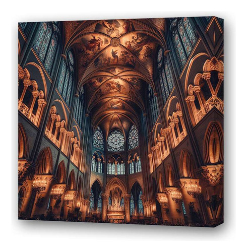 Cuadro 60x60cm Catedral De Notre-dame Gótico Francia M3