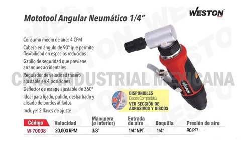 Mototool Neumatico Angular 1/4 Turbina
