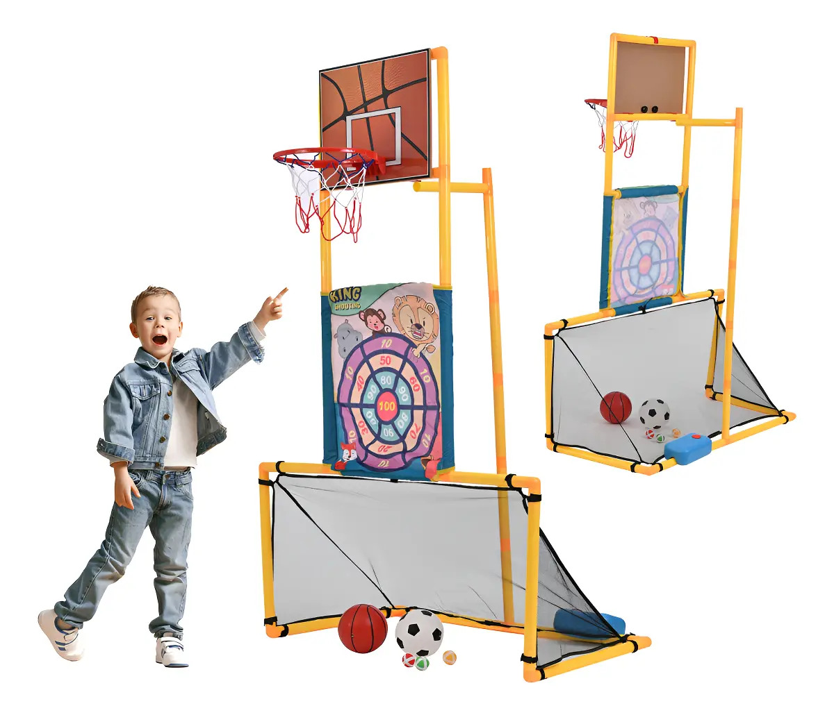 Portería 3 En 1 Infantil Futbol Canasta Basquetbol Dardos Color Multicolor Breezee Market