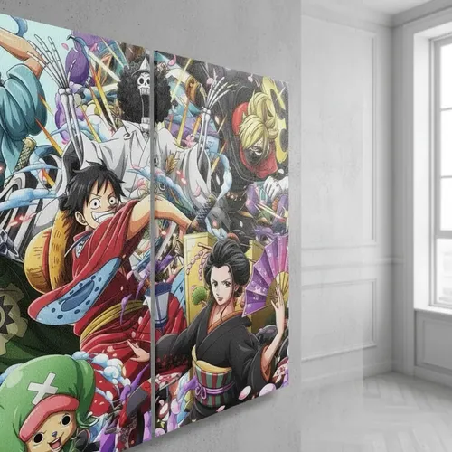 Quadro 3 Peças Para Sala One Piece Anime Desenhos Series 3d