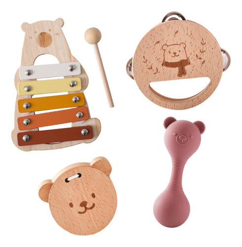 5 Piezas Juguetes De Madera Para Conjunto De Maracas Rosas