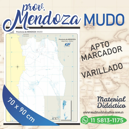 Mapa Prov. De Mendoza Pizarra Blanca - Apto Marcador 90x70