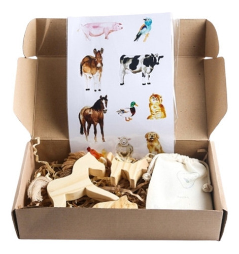 Caja Kit Animales De Granja 3 Piezas + Stickers + J Memori 